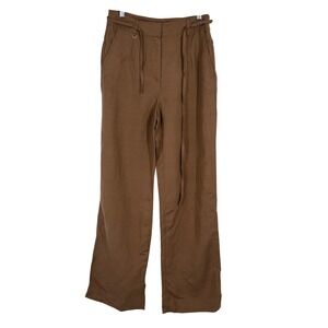 New LOFT Brown Wide Leg‎ Tie Waist Trousers Pants Size 0 Linen Blend38648021